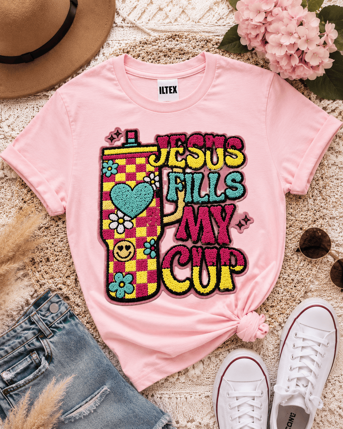 ILTEX Apparel Chenille Patches CP1259 -  Jesus Fills My Cup Chenille Patch 2.0