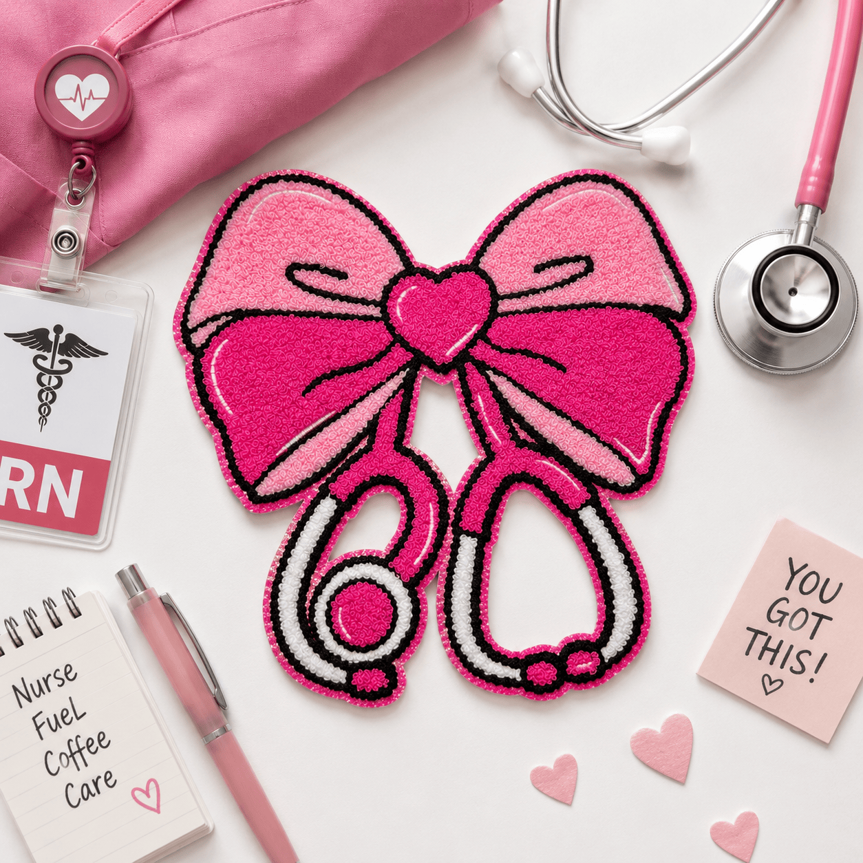 ILTEX Apparel Chenille Patches CP1264 - Nurse Bow Stethoscope Chenille Patch