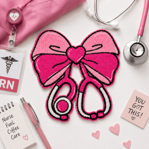ILTEX Apparel Chenille Patches CP1264 - Nurse Bow Stethoscope Chenille Patch