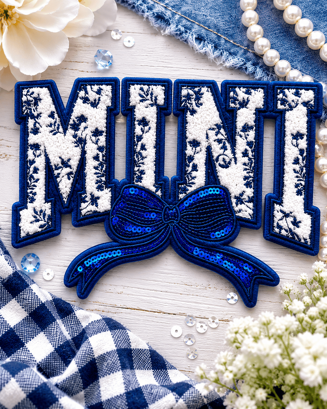 ILTEX Apparel Chenille Patches Dark Blue CP1239 - Mini Floral Chenille Bow Patch