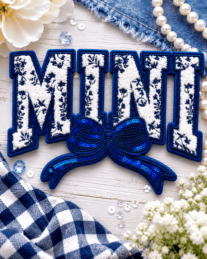 ILTEX Apparel Chenille Patches Dark Blue CP1239 - Mini Floral Chenille Bow Patch