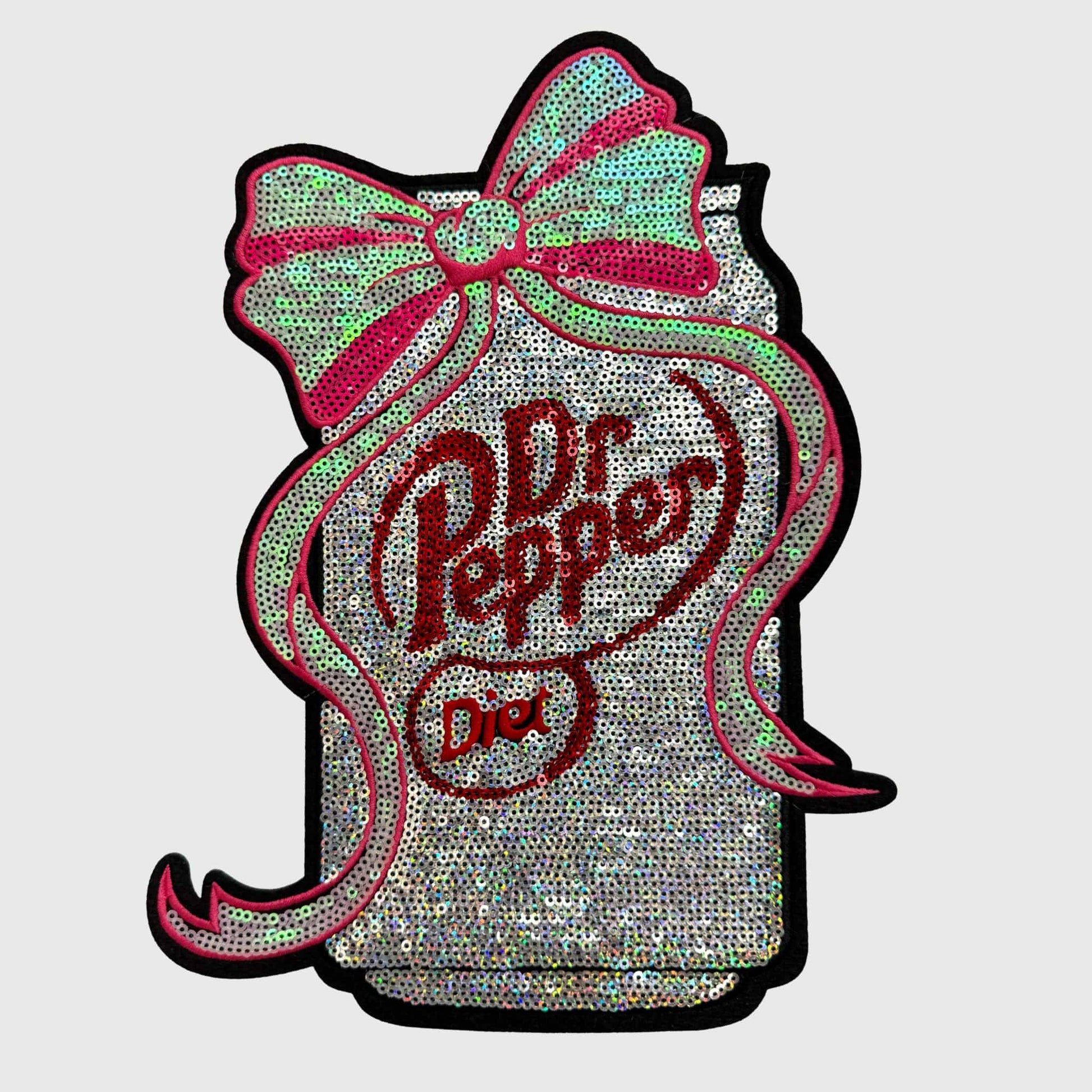 ILTEX Apparel Chenille Patches Dr Pepper Diet CP1224 - Sequin Soda Can Patch with Bow