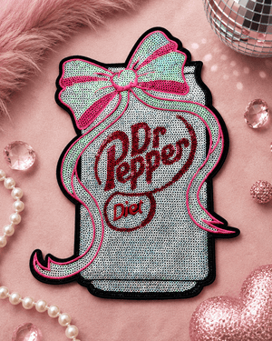 ILTEX Apparel Chenille Patches Dr Pepper Diet CP1224 - Sequin Soda Can Patch with Bow