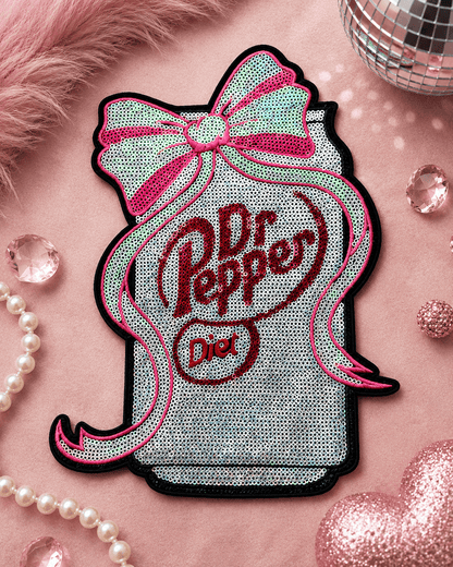 ILTEX Apparel Chenille Patches Dr Pepper Diet CP1224 - Sequin Soda Can Patch with Bow
