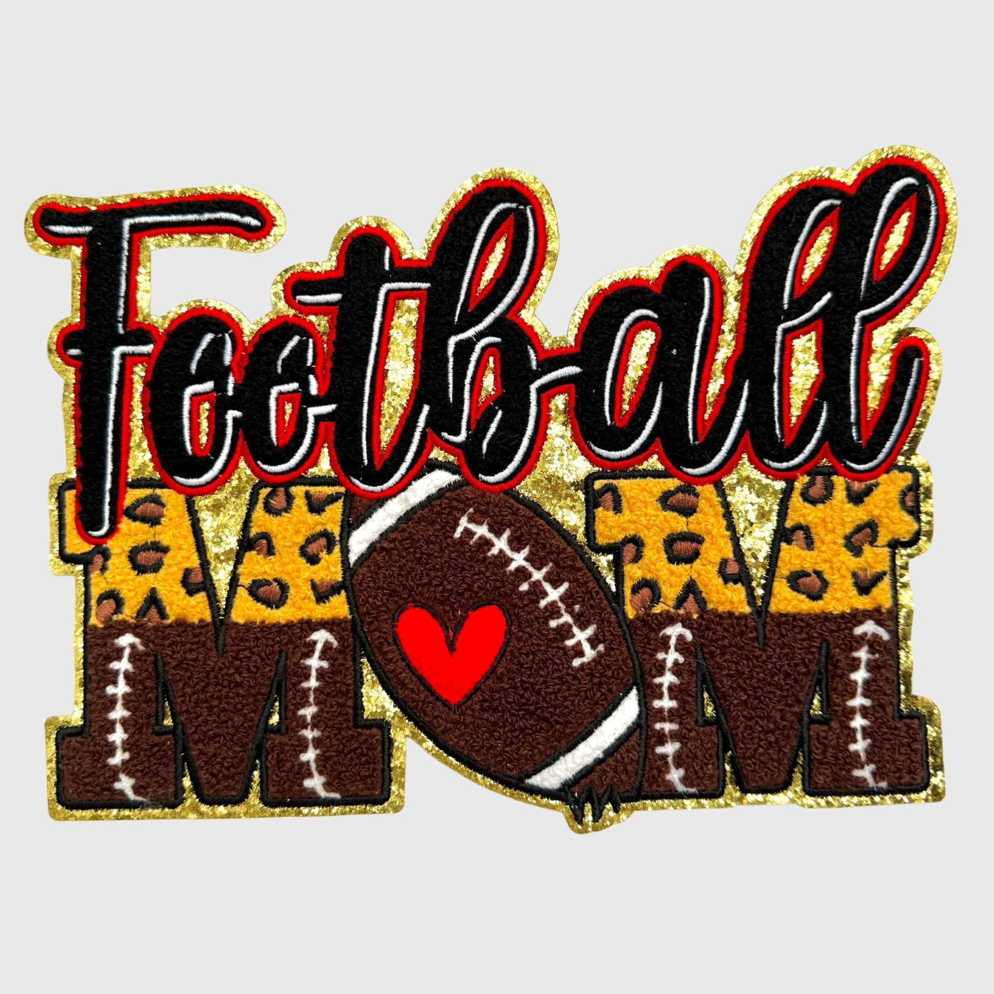 ILTEX Apparel Chenille Patches Football Mom CP12341 - Glitter Leopard Sports Mom Chenille Patch Collection