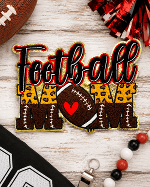 ILTEX Apparel Chenille Patches Football Mom CP1241 - Glitter Leopard Sports Mom Chenille Patch Collection