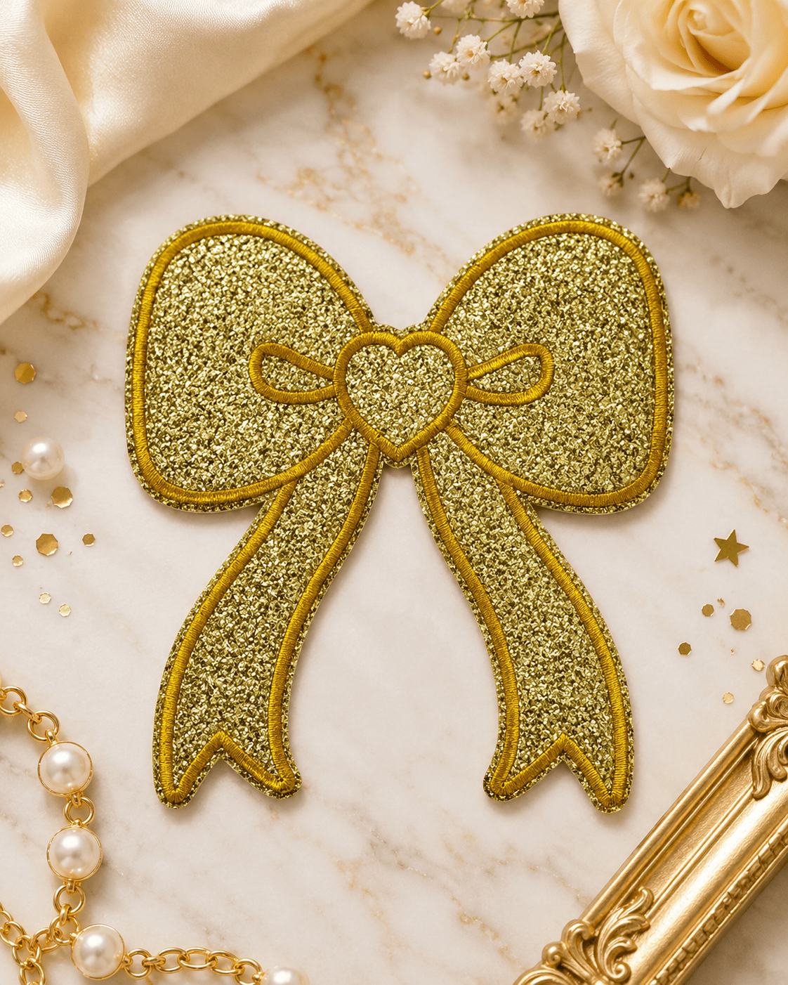 ILTEX Apparel Chenille Patches Gold CP1211 - Glittery bow Patch