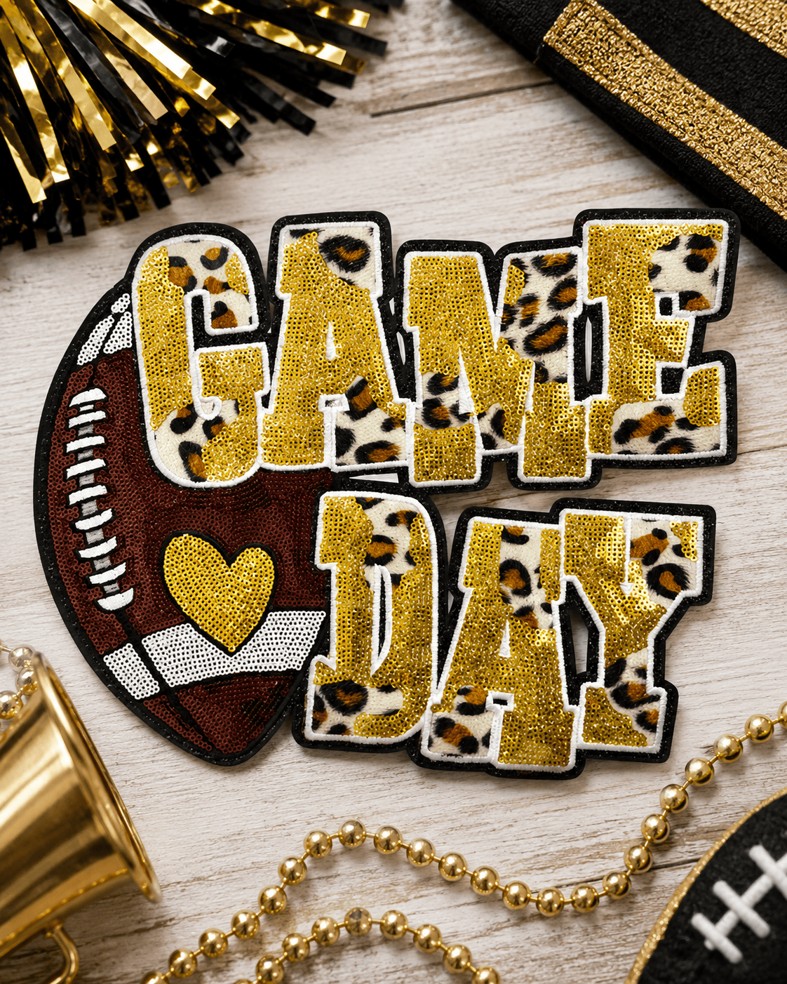 ILTEX Apparel Chenille Patches Gold CP1212 - Game Day Football Cheetah Patch