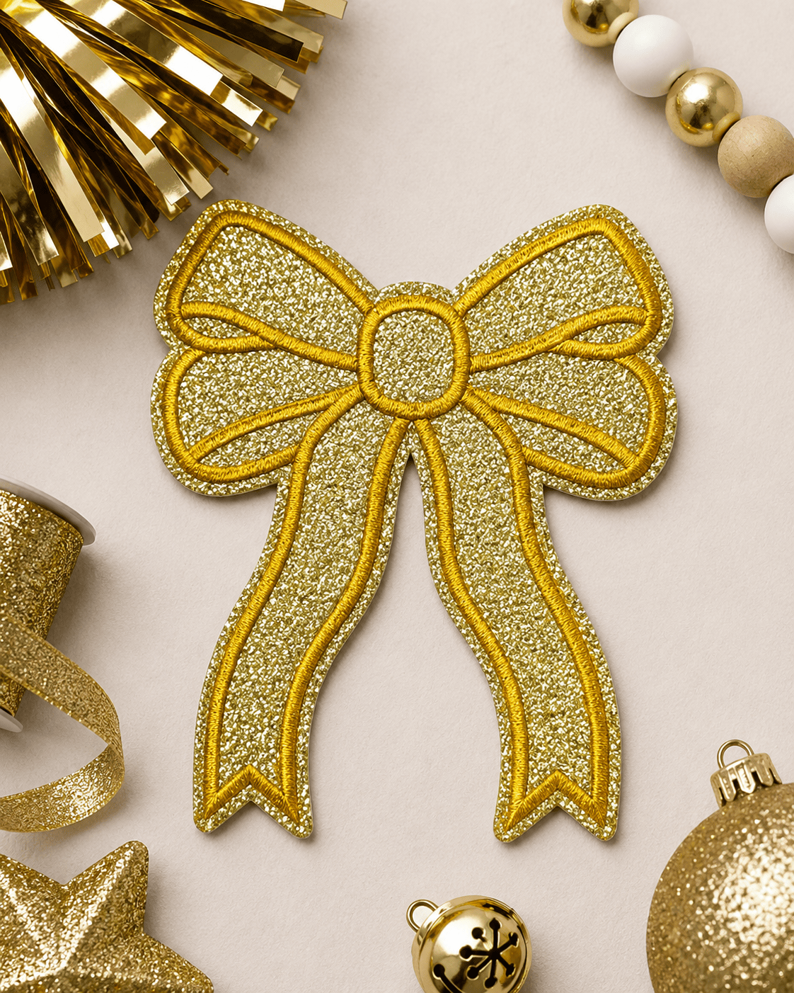 ILTEX Apparel Chenille Patches Gold CP1245 - Glittery Bows 2.0