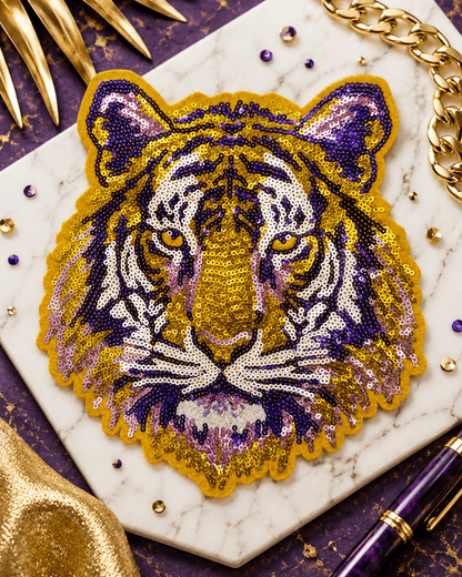 ILTEX Apparel Chenille Patches Gold/Purple CP1225 - Game Day Tiger Mascot Patch