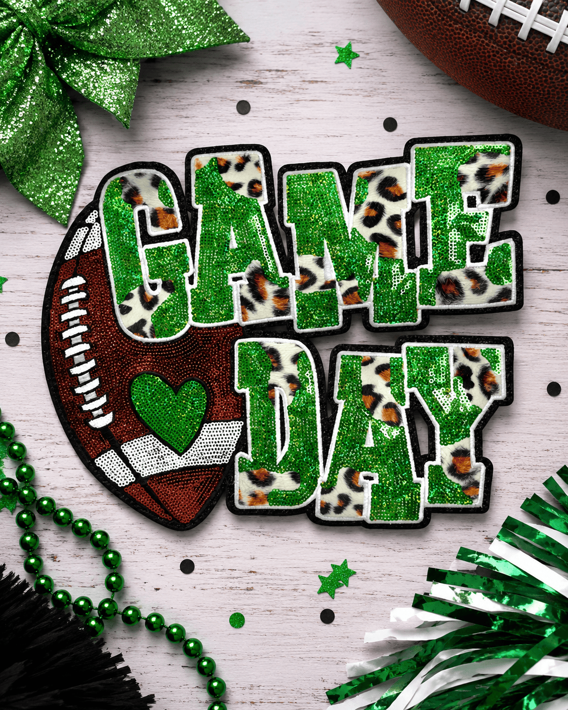 ILTEX Apparel Chenille Patches Green CP1212 - Game Day Football Cheetah Patch