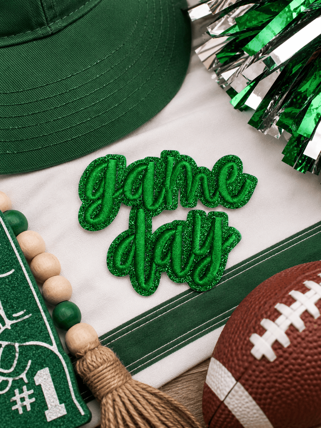 ILTEX Apparel Chenille Patches Green CP1247 - Glittery Game Day Hat Patches 2.0
