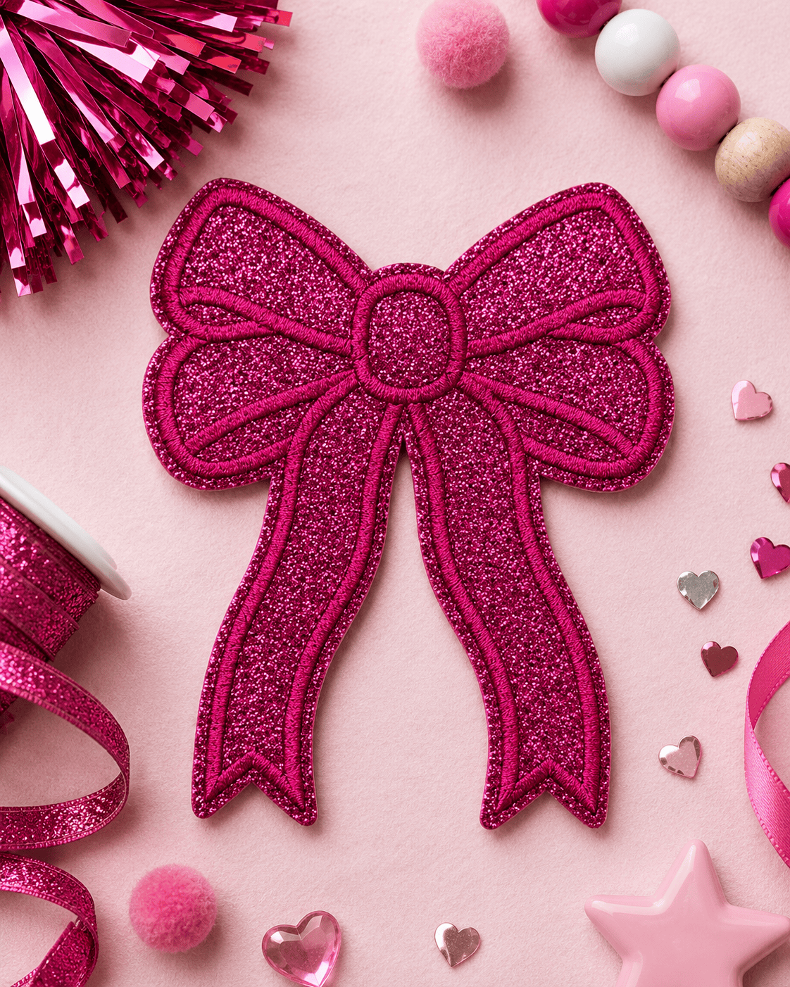 ILTEX Apparel Chenille Patches Hot Pink CP1245 - Glittery Bows 2.0