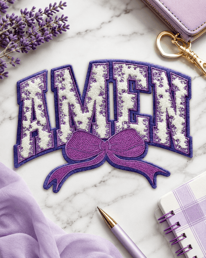 ILTEX Apparel Chenille Patches Lavender CP1240 - Amen Floral Chenille Bow Patch