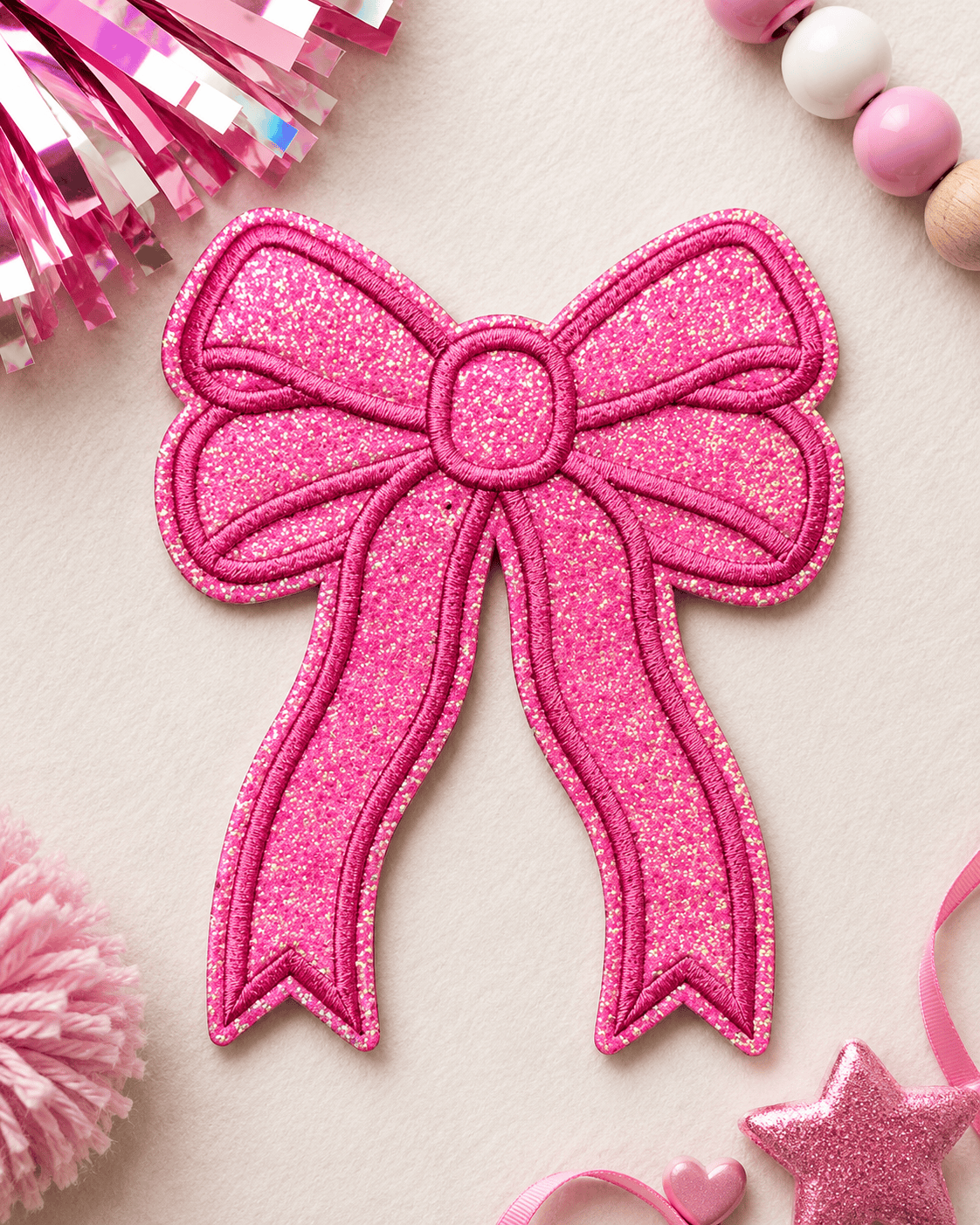 ILTEX Apparel Chenille Patches Light  Pink CP1245 - Glittery Bows 2.0