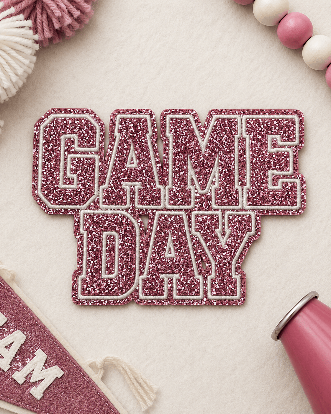 ILTEX Apparel Chenille Patches Light Pink CP1246 - Glittery Game Day Hat Patches