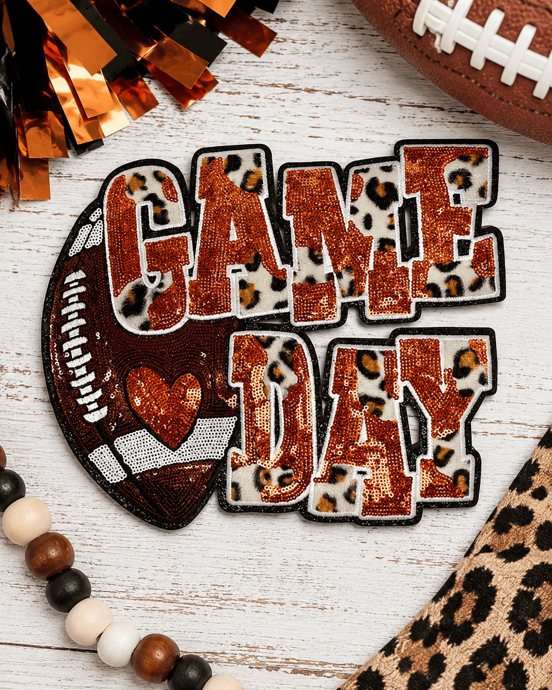 ILTEX Apparel Chenille Patches Orange CP1212 - Game Day Football Cheetah Patch