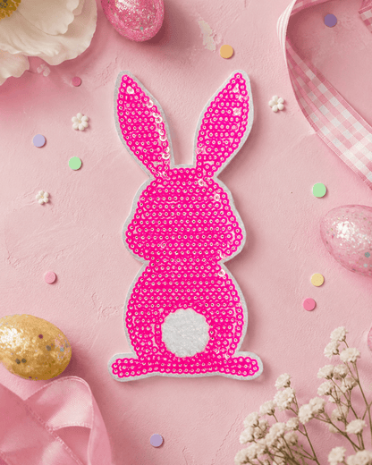 ILTEX Apparel Chenille Patches Pink CP1052 - Easter Rabbit Chenille Sequin Patch (Small)
