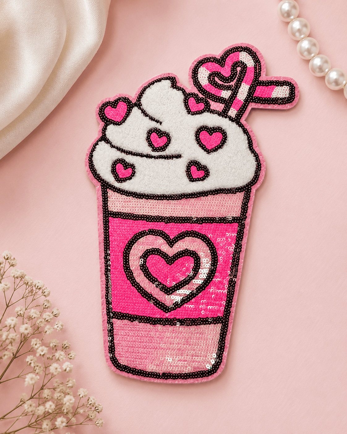 ILTEX Apparel Chenille Patches Pink CP1207 - Love In A Cup Valentines Patch