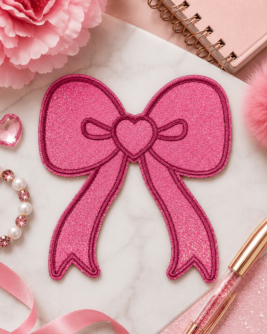 ILTEX Apparel Chenille Patches Pink CP1211 - Glittery bow Patch