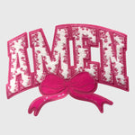 ILTEX Apparel Chenille Patches Pink CP12340 - Amen Floral Chenille Bow Patch