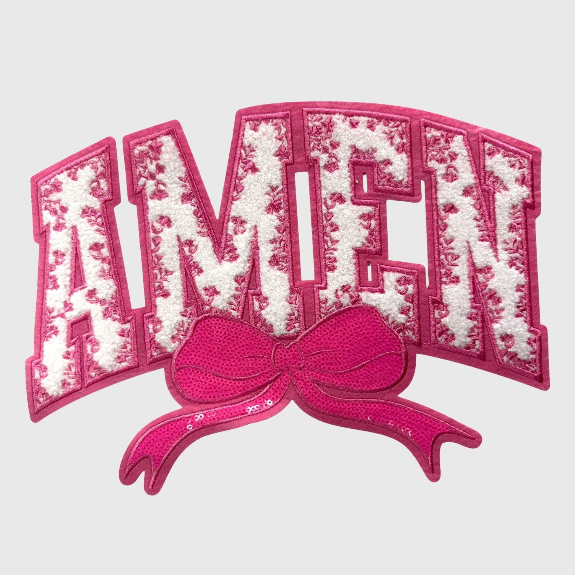 ILTEX Apparel Chenille Patches Pink CP12340 - Amen Floral Chenille Bow Patch