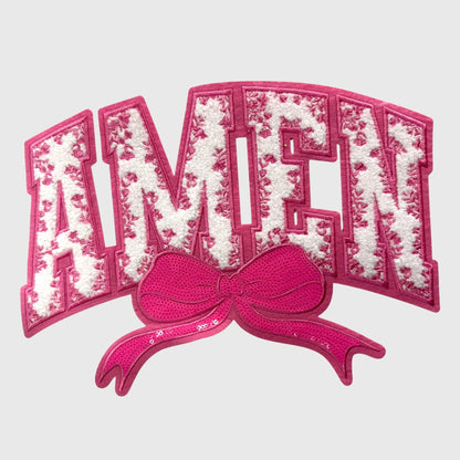 ILTEX Apparel Chenille Patches Pink CP12340 - Amen Floral Chenille Bow Patch