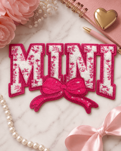 ILTEX Apparel Chenille Patches Pink CP1239 - Mini Floral Chenille Bow Patch