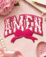 ILTEX Apparel Chenille Patches Pink CP1240 - Amen Floral Chenille Bow Patch