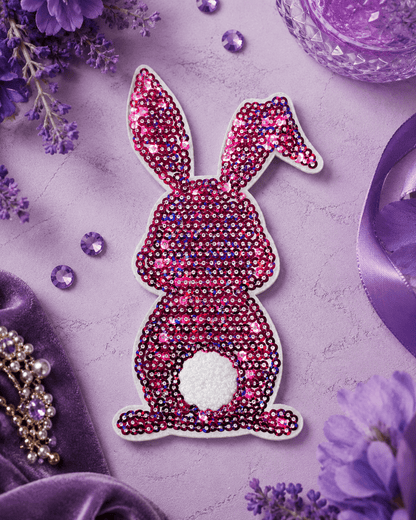 ILTEX Apparel Chenille Patches Purple CP1052 - Easter Rabbit Chenille Sequin Patch (Small)