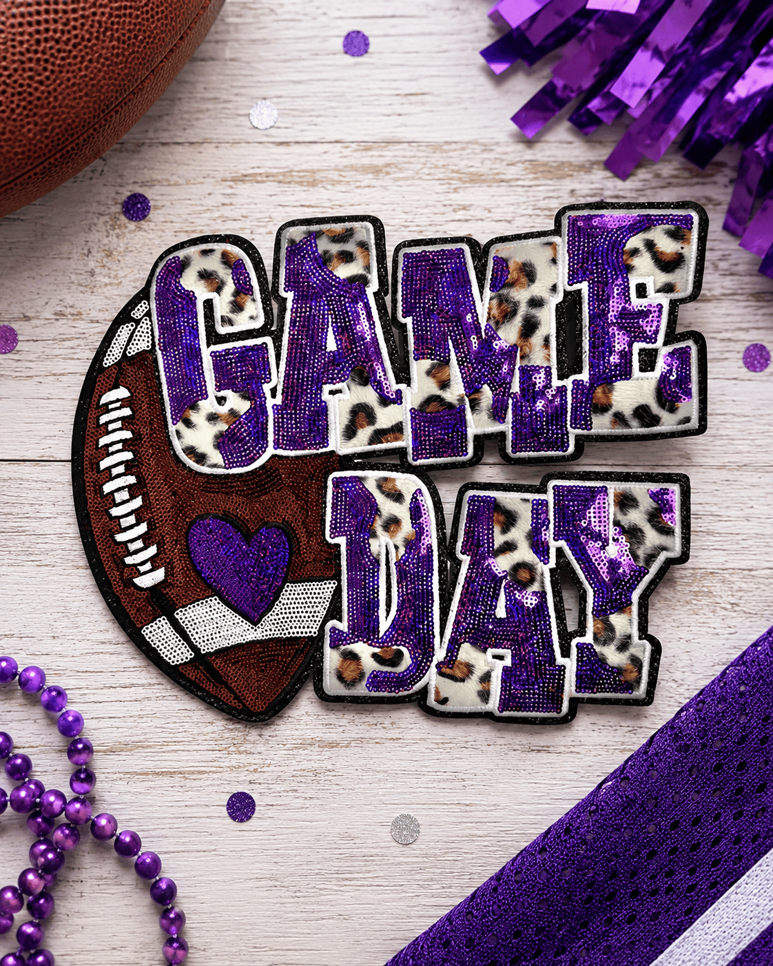 ILTEX Apparel Chenille Patches Purple CP1212 - Game Day Football Cheetah Patch