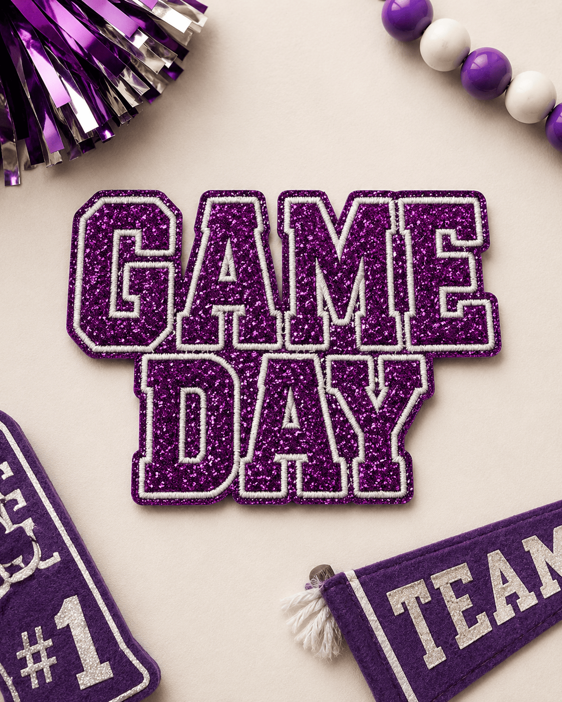 ILTEX Apparel Chenille Patches Purple CP1246 - Glittery Game Day Hat Patches