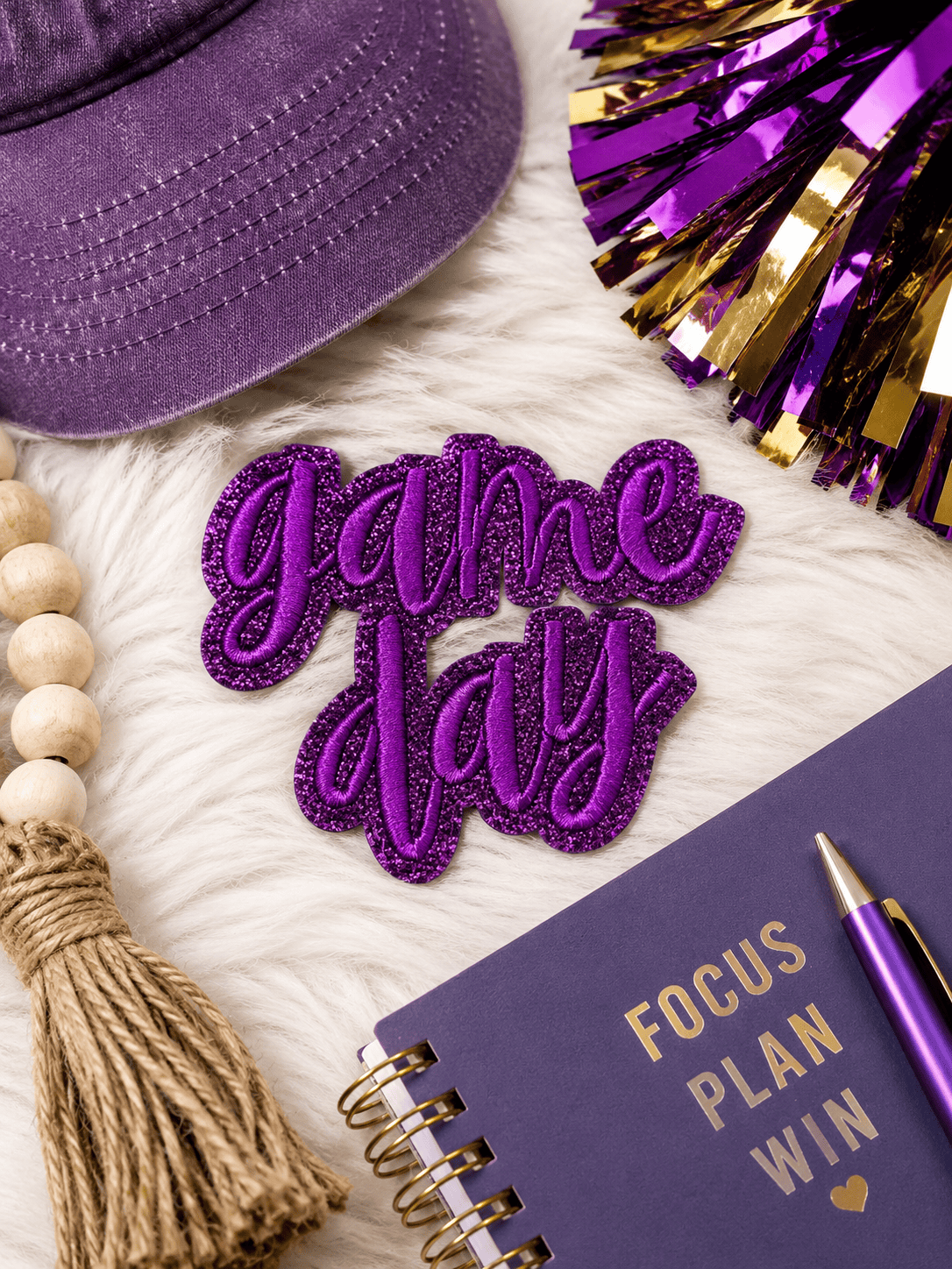 ILTEX Apparel Chenille Patches Purple CP1247 - Glittery Game Day Hat Patches 2.0