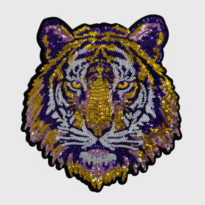 ILTEX Apparel Chenille Patches Purple/Gold CP1225 - Game Day Tiger Mascot Patch