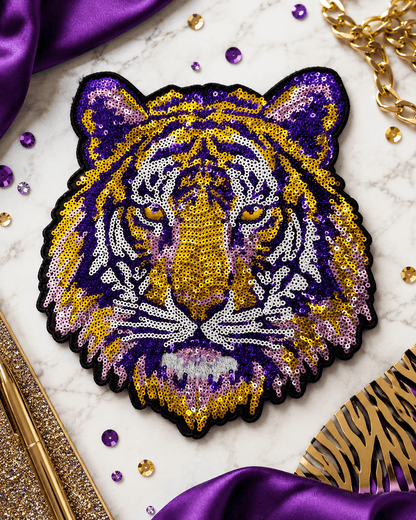 ILTEX Apparel Chenille Patches Purple/Gold CP1225 - Game Day Tiger Mascot Patch
