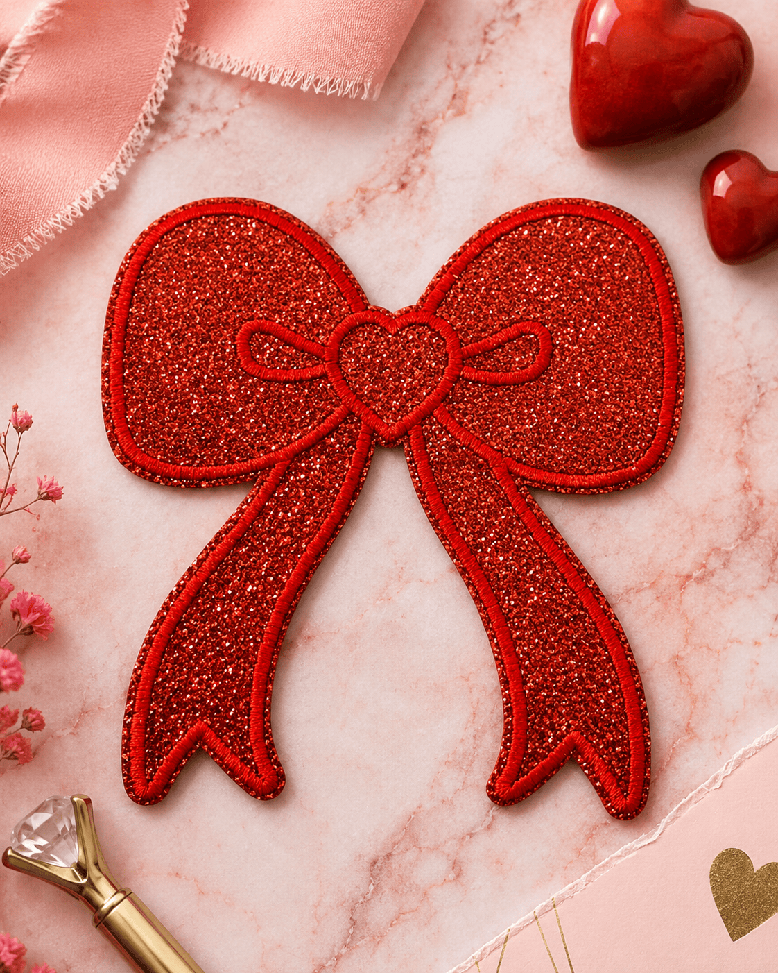 ILTEX Apparel Chenille Patches Red CP1211 - Glittery bow Patch