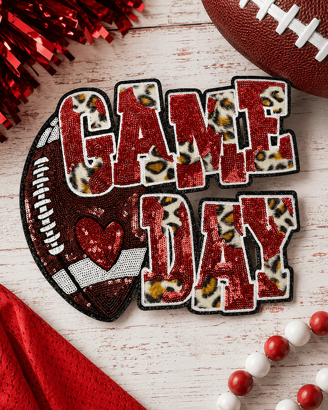 ILTEX Apparel Chenille Patches Red CP1212 - Game Day Football Cheetah Patch