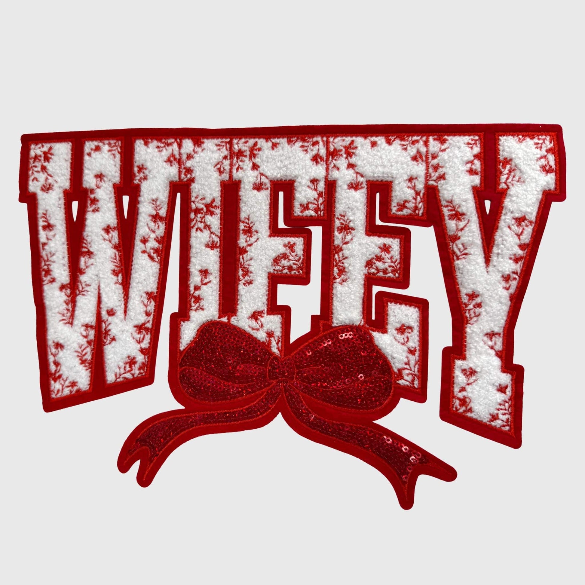 ILTEX Apparel Chenille Patches Red CP1233 - Wifey Floral Chenille Bow Patch