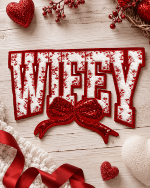ILTEX Apparel Chenille Patches Red CP1233 - Wifey Floral Chenille Bow Patch
