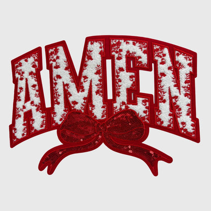 ILTEX Apparel Chenille Patches Red CP12340 - Amen Floral Chenille Bow Patch