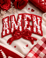 ILTEX Apparel Chenille Patches Red CP1240 - Amen Floral Chenille Bow Patch