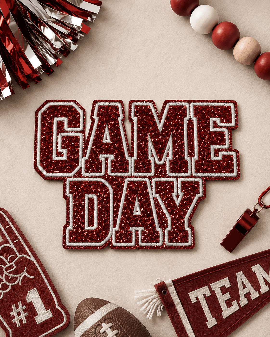 ILTEX Apparel Chenille Patches Red CP1246 - Glittery Game Day Hat Patches