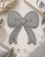 ILTEX Apparel Chenille Patches Silver CP1211 - Glittery bow Patch