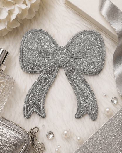 ILTEX Apparel Chenille Patches Silver CP1211 - Glittery bow Patch