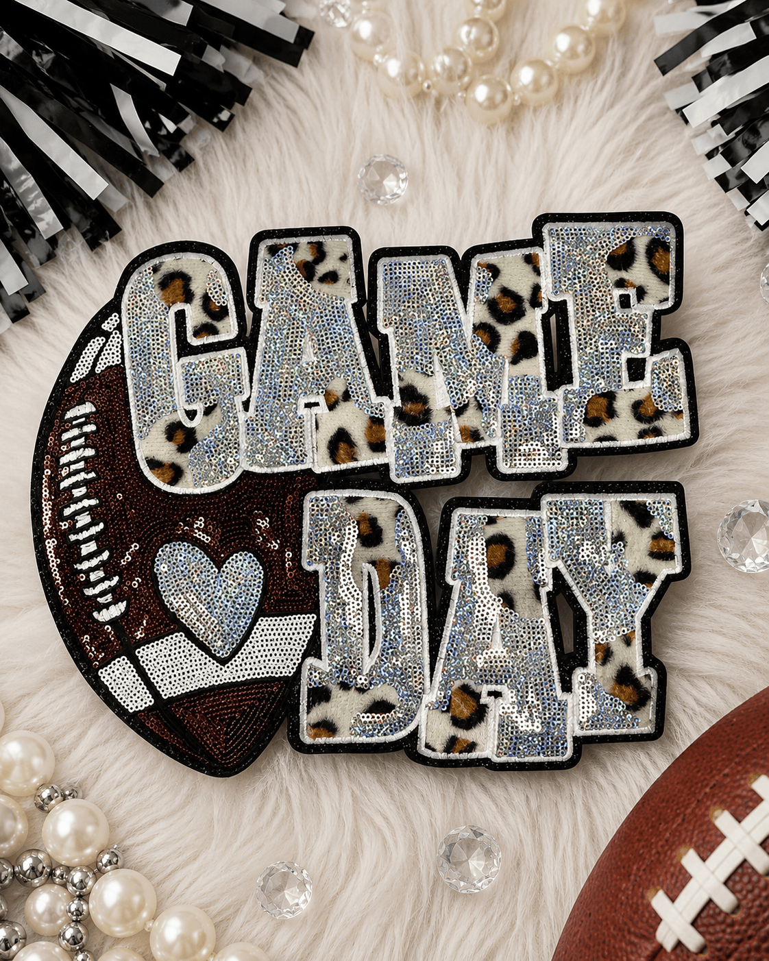 ILTEX Apparel Chenille Patches Silver CP1212 - Game Day Football Cheetah Patch