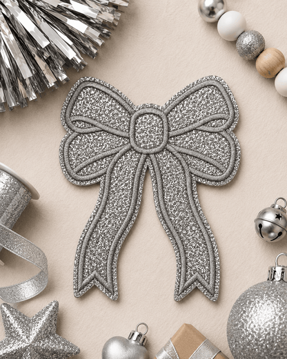 ILTEX Apparel Chenille Patches Silver CP1245 - Glittery Bows 2.0