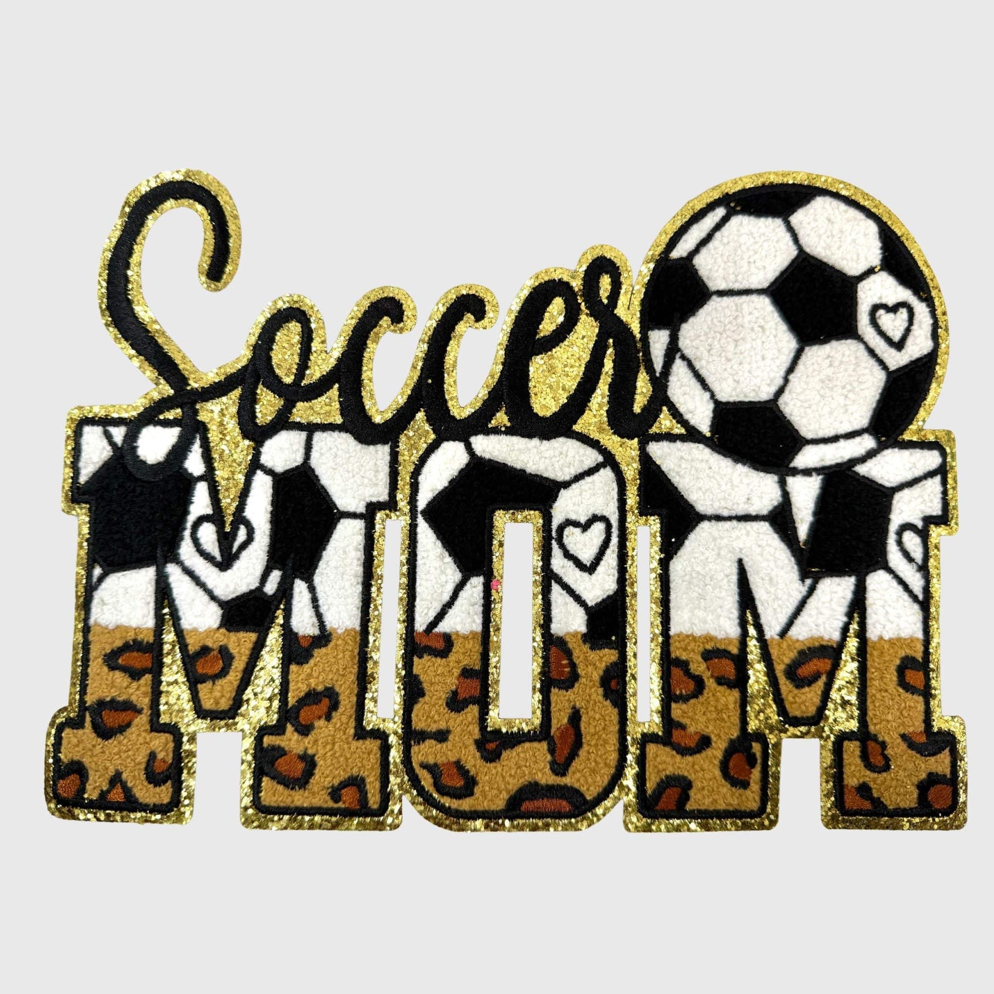 ILTEX Apparel Chenille Patches Soccer Mom CP12341 - Glitter Leopard Sports Mom Chenille Patch Collection