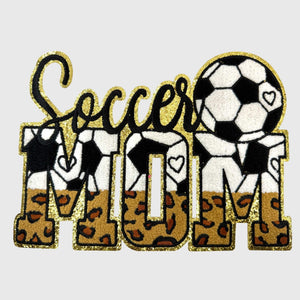 ILTEX Apparel Chenille Patches Soccer Mom CP12341 - Glitter Leopard Sports Mom Chenille Patch Collection