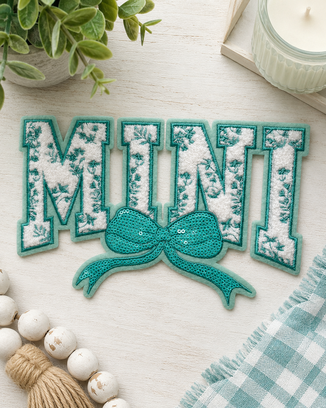 ILTEX Apparel Chenille Patches Teal CP1239 - Mini Floral Chenille Bow Patch