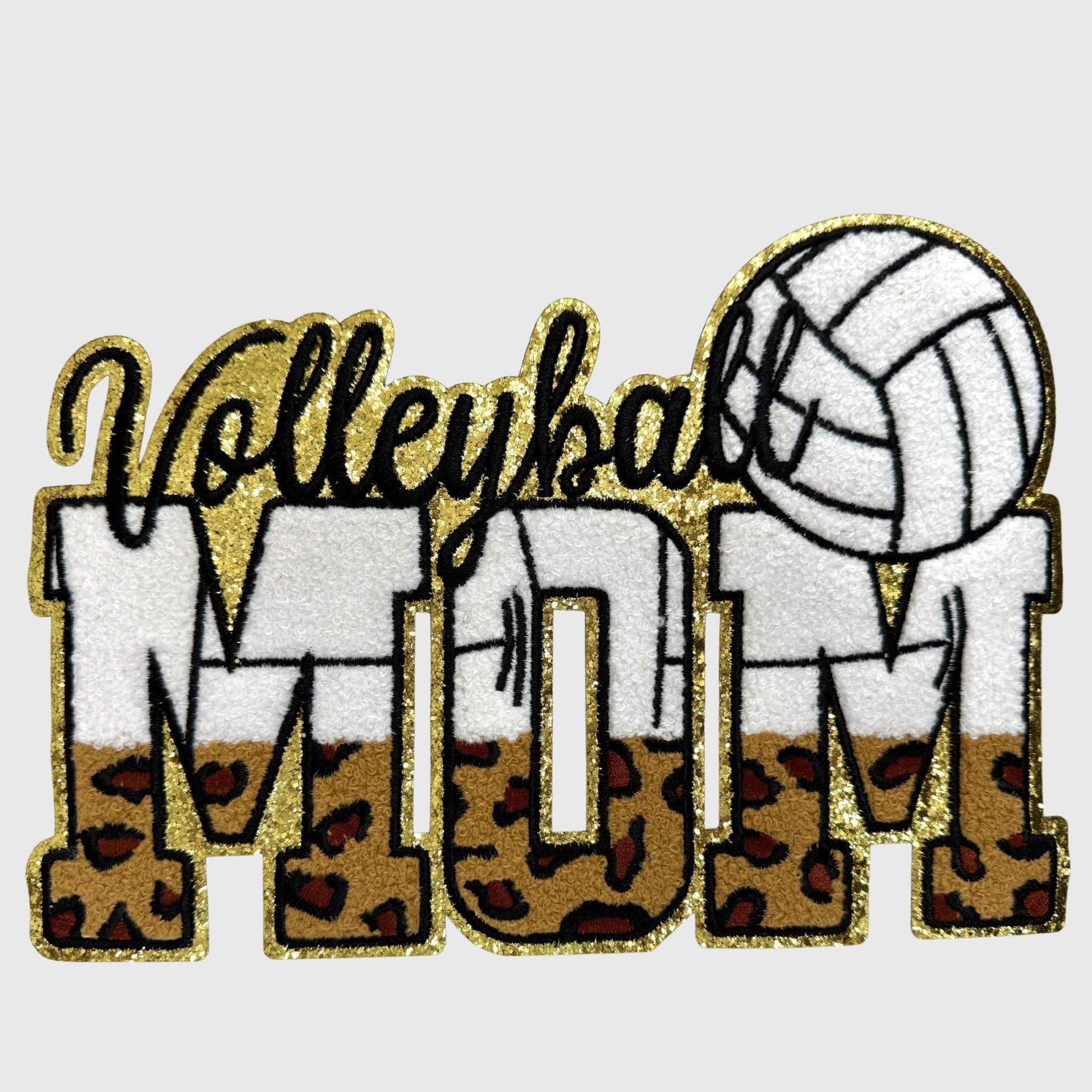 ILTEX Apparel Chenille Patches Volleyball Mom CP12341 - Glitter Leopard Sports Mom Chenille Patch Collection